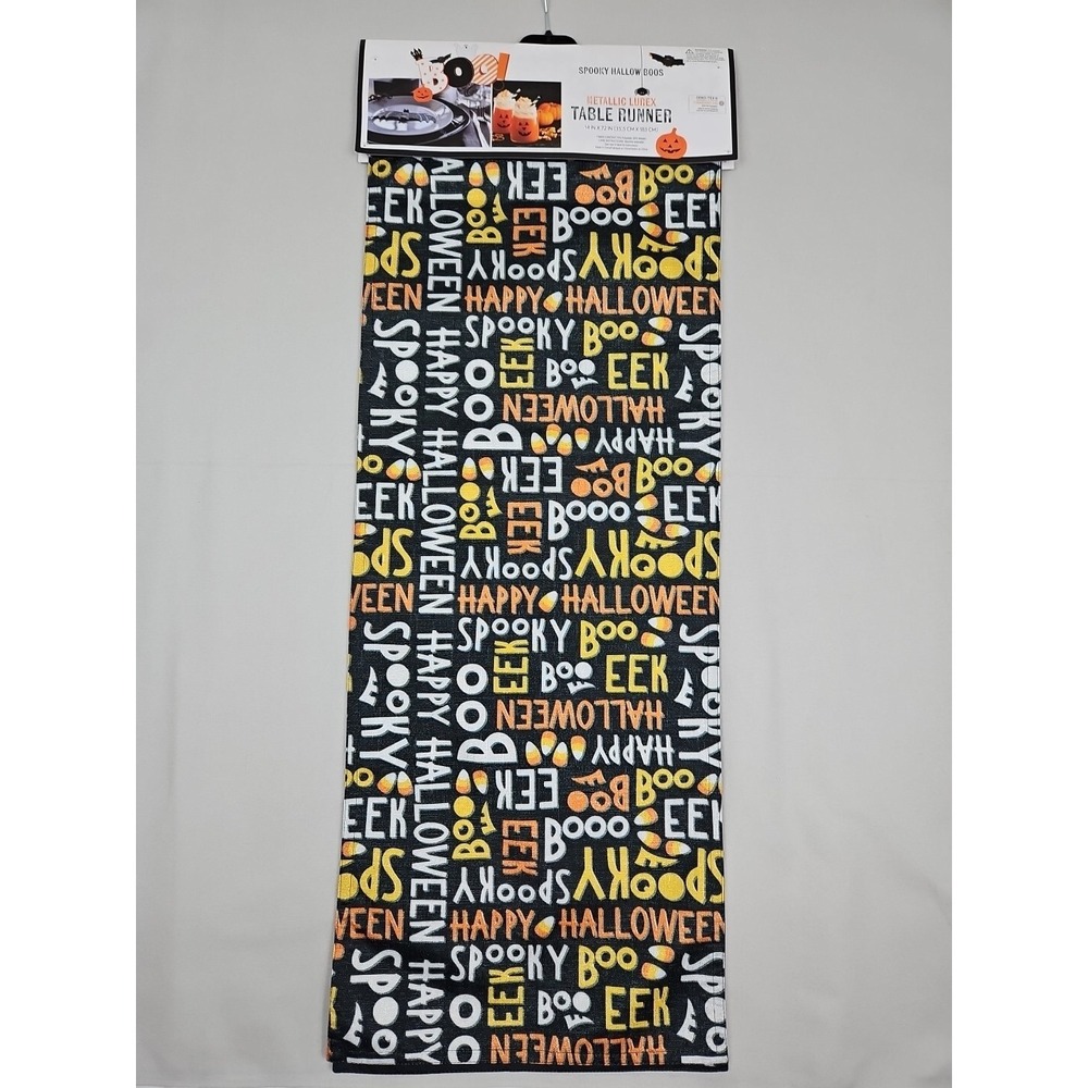 Halloween Table Runner 14 x 72 in. Metallic Lurex Cute Spooky Party New